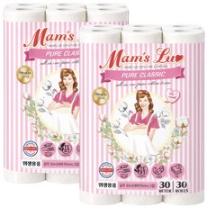 맘스럽 퓨어클래식 천연펄프100% 롤화장지 도톰한 데코3겹 두루말이, 2개, 30롤, 30m