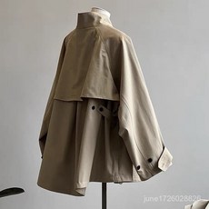 韓系防風風衣外套女，十三行秋季新款，寬鬆小衆短版斗篷大衣