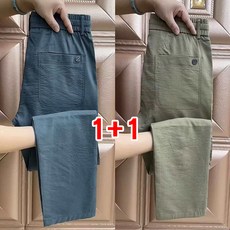 1+1 남성용 봄 가을 바지 캐주얼 하이웨이스트 얇은 팬츠 남자 춘추 프리미엄 솔리드 밴딩 속건 와이드 바지 wmy