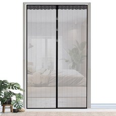 여름 모기 방지 도어 커튼 가정용 주방 거실 침실용 무타공 모기장, W100cmxH210cm, 검정색