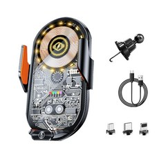 360° 회전 가능한 리텐션 클립이 있는 무선 자동차 충전기 흔들림 방지 송풍구 폰 홀더 자동 클램핑 마운트 12.4-18.9cm(4.7-7.2인치) 너비 자석으로 충전