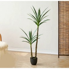SAIVEINA 용설란 조화 나무 식물 친환경 회사 인조나무 사무실 주방 실내 장식 울타리 화단 조경 머니 트리 좋은 품질 블랙 화분 조화 나무, 1개, 그린120cm
