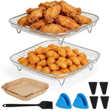 에어 프라이어 랙 스퀘어 20.8cm(8.25인치) 스테인리스 스틸 그릴 바스켓 라이너 25개 쌓을 수 있음 Cosori용 액세서리 Instant Vortex 6QT, 에어 프라이어 랙 스퀘어 20.8cm(8.25인치) 스