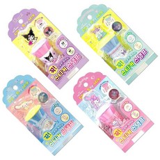 산리오 꾹 누르면 찍히는 스티커 스탬프 4P 세트 (중복없음), 시나모롤+쿠로미+마이멜로디+캐릭터즈