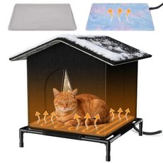 겨울용 야외 온열 고양이 집 극도로 단열 및 내후성 야생 쉼터 탈출 문 씹기 방지 패드 포함 길 잃은 헛간 외부 고양이용123580, 겨울용 야외 온열 고양이 집, 극도로 단열 및 내후성, 1