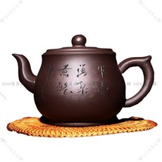 宜興手工紫砂壺 原礦紫泥清水泥大容量泡茶壺 茶道專用茶具禮品, 1個, 扁竹段280ml清水泥,401mL(含)-500mL(含), 扁竹段280ml清水泥