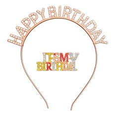 비브랜드 해피벌스데이 파티 축하 생일 큐빅 머리띠 + 브로치 세트, 1개, 로즈골드 세트