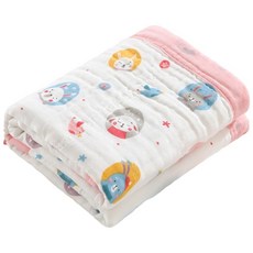 papa母嬰 兒童蓋被 6層純棉紗布 寶寶包巾 推車蓋毯 幼兒園被子 純棉紗布抱毯 多功能 柔軟 寶寶浴巾 嬰兒被, 粉邊小兔子, 粉邊小兔子
