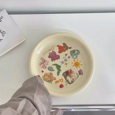 卡通麵包超人碗 傢用個性大容量 帶蓋陶瓷泡麵碗 帶手柄防燙 童趣小熊杯子 麵包人飯碗, 童趣小熊圓盤, 1個