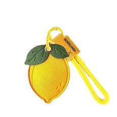 BORKUANA 에어태그와 호환되는 가죽 키체인 홀더 케이스 키링과 랜야드가 있는 귀여운 보호 커버 지갑 열쇠 가방 반려동물용 긁힘 방지 파인더 GPS 트래커 케이스(블, 레몬