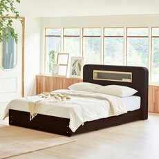 하포스 티니안 멀티 3단 서랍형 LED 가죽헤드 침대 SS D Q (지정일설치), 티니안 LED 3단 월넛, 프레임만, 월넛