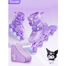 산리오 쿠로미 여아 인라인 롤러스케이트 헬멧 보호대 세트 분리형 조절 가능 초보자용, 쿠로미 신발+가방, 1개