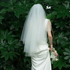 셀프웨딩 베일 면사포 브라이덜샤워 웨딩소품 헤어소품, 1개, 면사포-진주화이트