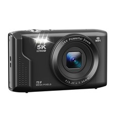 RUNHome 7200W 고급 디지털 카메라 WIFI 디카 5K 캠코더 여행용 인생+64GB 메모리, 블랙