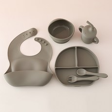 嬰兒硅膠餐盤套裝 寶寶輔食餐具硅膠硅膠叉勺 吃飯圍兜餐具套裝