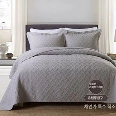 양면 베드 스프레드 커버렛 누빔 겸 리버서블 깔개, 포클로버 - 그레이