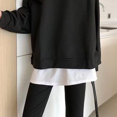 남여공용 페이크 레이어드티 티셔츠 레이어드 스커트