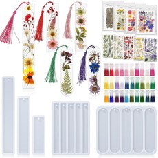 Fuyoooo 말린 꽃 책갈피 실리콘 레진 몰드 5개 다채로운 태슬 150개 4팩 스티커 DIY 키트 5세트 책 애호가를 위한 여성 생일 선물 144562 8550867, Fuyoooo 말린 꽃 책갈피 실리콘 레진 몰드 5개,