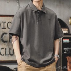 美式復古短袖 POLO衫 男生寬鬆翻領T恤 夏季潮牌重磅T恤