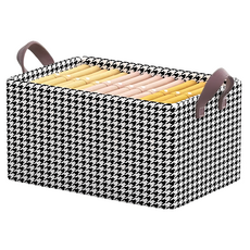 陽離子收納盒 衣物收納盒 帶鋼架 衣櫃收納 衣服收納盒 衣物收納箱 內衣收納, 千鳥格紋, 1個