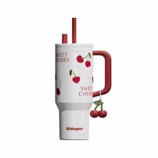 Sidagar 대용량 스테인리스 빨대텀블러 손잡이텀블러 차량 탑재 휴대용 보온보냉컵, 1개, 1200ml, 체리