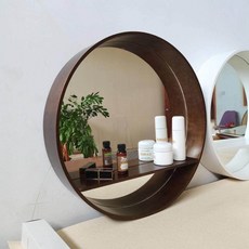 원목 원형 거울 LED 조명 욕실용 벽걸이 빈티지 화장대 스마트 인테리어경, 가로 막대 거울 다크 호두나무 60x60 센티미터