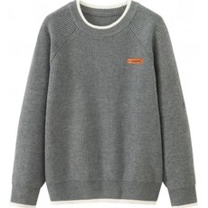 봄 레트로 라운드넥 루즈핏 컬러블록 니트 커플 스웨터, 다크그레이