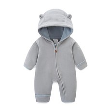 JingleBaBa 유아용 스노우수트 아기 플러시 긴소매 폴라 플리스 점프수트 곰 귀 후드 겨울 의상 아기 코트 12-18개월
