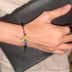 台灣出貨 新款彩虹心動手鍊 高級原創閃電多巴胺手環 酷黑小衆手飾手鏈情侶手環 韓國手環 穿搭配飾手帶