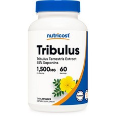 뉴트리코스트 트리불러스 테레스트리스 추출물 1500mg 1 Nutricost Tribulus Terrestris Extract 1500mg 120 Capsules - 60 Se, 120개 (1팩), 1개