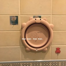 可愛學生折疊盆洗臉盆，輕巧便攜，多功能用途，學生宿舍必備, 摺疊臉盆-小胖豬粉, 1個