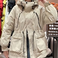 加大尺碼衝鋒衣夾克女 連帽收腰鬆緊工裝風衣