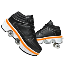 Pairobin스포츠 스케이트에는 유니섹스 쿼드 스케이트와 LED 컬러 조명이 장착된 접이식 인라인 스케이트가 포함됩니다, 검은색 LED