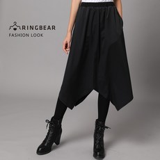 眼圈熊 中大尺碼 假兩件式不規則雪紡裙褲 (黑M-5L) 顯瘦百搭, 黑M