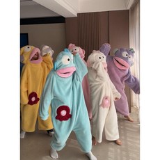 新款醜魚連體睡衣 珊瑚絨加厚保暖卡通大嘴魚情侶睡衣睡袍
