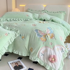 프린세스 4피스 이불 세트 겨울 리버서블 극세사 커버 시트 사계절