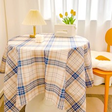 홈카페 패브릭 식탁보 감성 체크 테이블보 캠핑 주방 커버, 블루커피, 4인 100x160, 1개