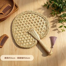 手工編織復古扇子 手搖風扇, 1個, 橢圓扇