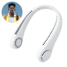 휴대용 목 팬 3 속도 모드 조정 신축성 냉각 핸즈프리 4000mAh 충전식 공기 부는, 02 White
