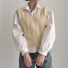 針織珍 女用麻花V領針織學院風背心