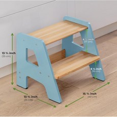 木質兩步凳兒童洗漱臺踩腳凳家用多功能防滑墊腳階梯小換鞋凳跨境, 1個, 天藍色:一步登