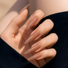 발레리나 롱네일 원컬러 인조손톱 네일팁 +양면테이프글루, 1개, 01_밀크티 발레리나쉐입