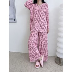 꽃 주름 긴팔 SET [무배+컬러선택가능] 플라워 패턴 와이드 꽃무늬 홈웨어 잠옷세트