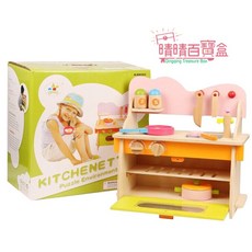 晴晴百寶盒 優質兒童木製廚房辦家家 仿真木製廚房套裝灶台玩具 家家酒 學前教育 兒童玩具推薦, 1個