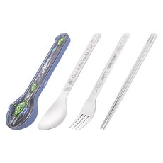 可愛三眼怪兒童餐具組 (湯匙、叉子、筷子) 附收納盒，安全材質，卡通造型, 三眼怪藍, 1個, 湯匙、叉子、筷子