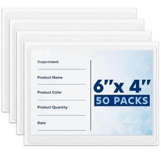 Mifflin -미국 - 인덱스 카드 홀더 - 10.2 x 15.2cm(4 x 6인치) 50팩 - 투명 자체 접착 포켓 - 보관함 및 용기 정리용 라벨 홀더 - 카드 및 라벨