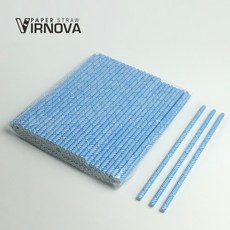 【Virnova】 竹纖維 紙吸管 6x195mm 藍色圖案 平頭 裸裝 彩色 派對 生物可分解 環保吸管, 1包, 100支