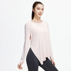 ECUPPER긴팔 요가복 상의 루즈핏 사이드 슬릿 요가 셔츠