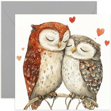 [ 1196512 ] 수채화 올빼미 사랑에 빠진 기념일 카드 남편 아내 남자친구 여자친구 빈 내부