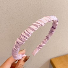 褶皺綢緞頭箍 甜美風, 1個, 奶油紫